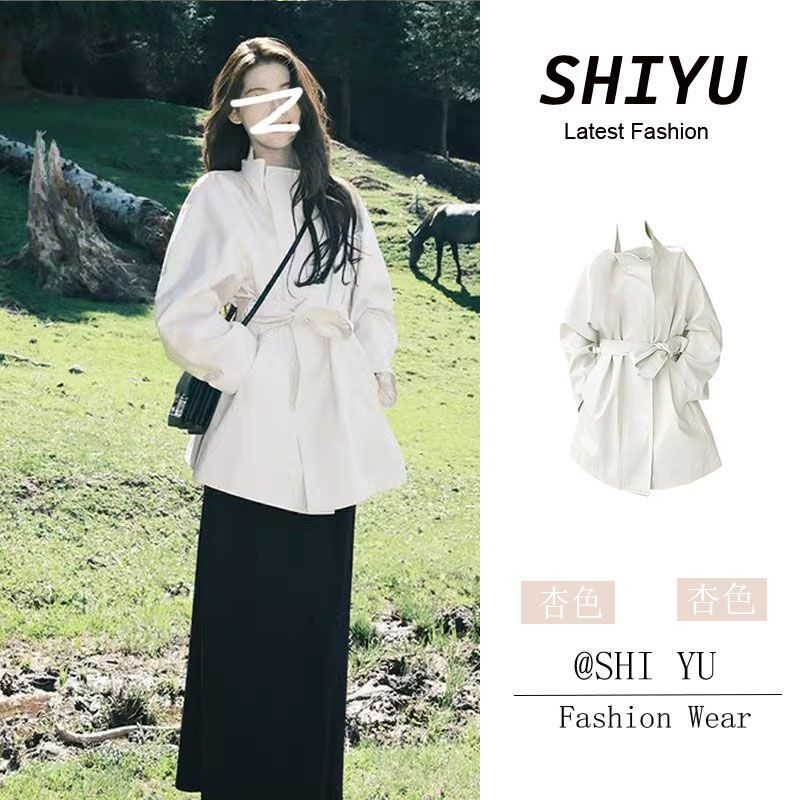 White Stand-Up Collar Trench Coat for Women, 2025 Spring and Autumn New Style, Petite, High-End British Style Short Coat White Stand-Up Collar Trench Coat for Women, 2025 Spring and Autumn New Style, Petite, High-End British Style Short Coat