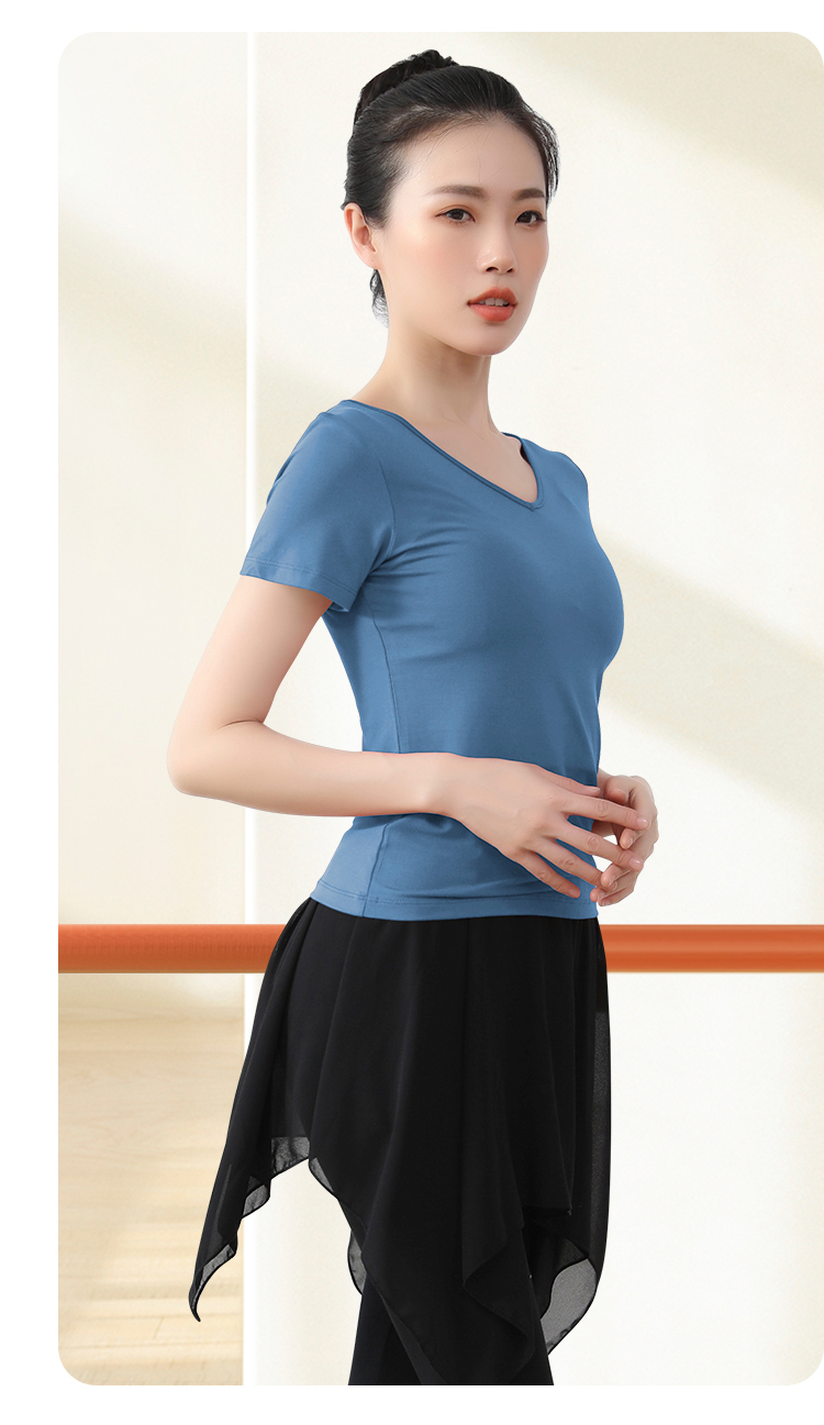 Modal dance top practice clothing square dance new clothing black short-sleeved dancing clothes body training female