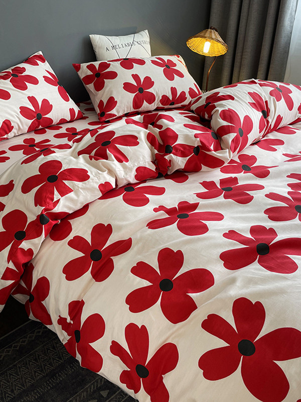 Internet-Famous All-Cotton Four-Piece Bedding Set, Pure Cotton Bed Sheets, Nordic Simple Style, 100% Cotton Duvet Cover, 1.8m Fitted Sheet, Three or Four-Piece Set