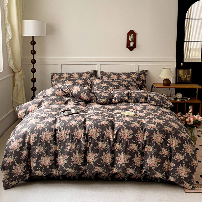 2026 New Product, Pure Cotton Double-Layer Yarn Four-Piece Bedding Set, Simple Bed Sheet, Duvet Cover, Fitted Sheet, 4-Piece Set for Spring