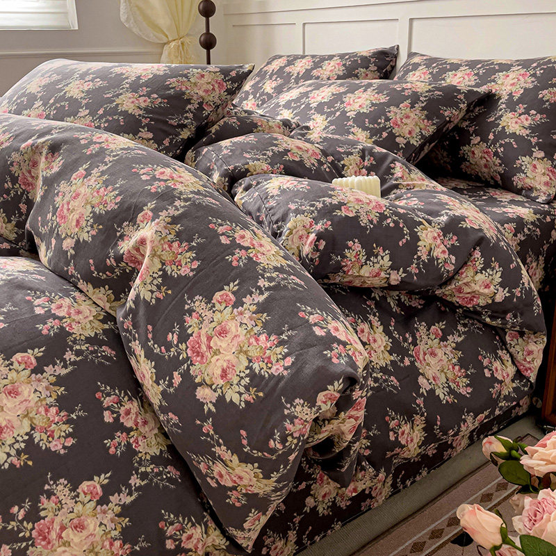 2026 New Product, Pure Cotton Double-Layer Yarn Four-Piece Bedding Set, Simple Bed Sheet, Duvet Cover, Fitted Sheet, 4-Piece Set for Spring