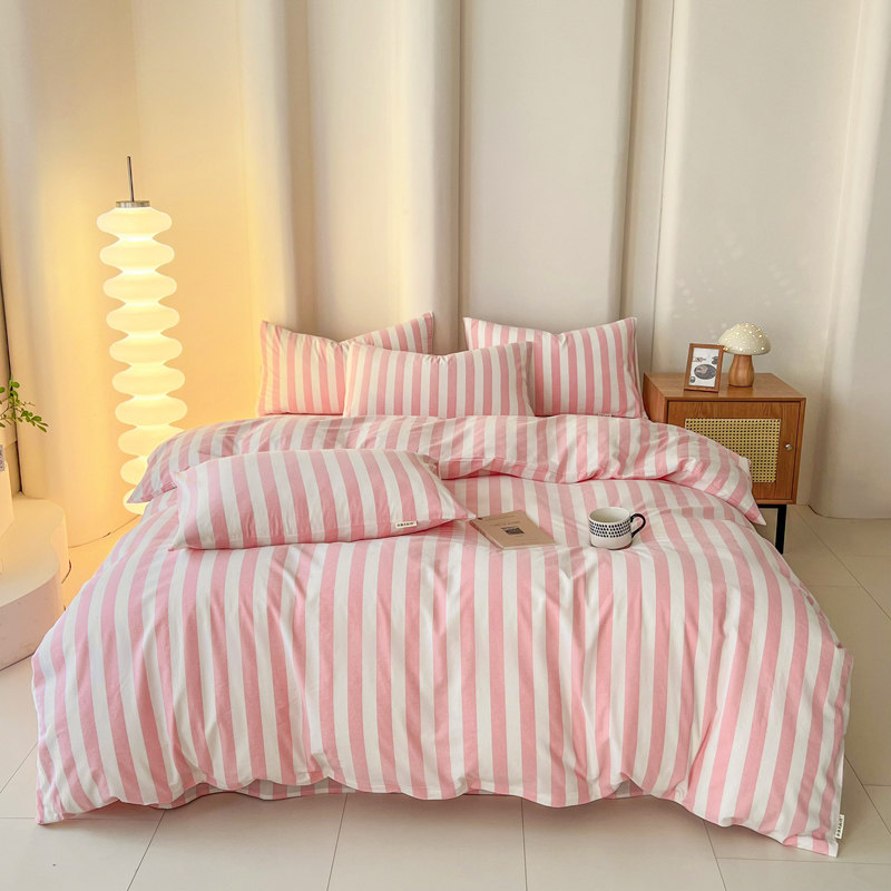 2026 New Style Yarn-Dyed Washed Cotton Four-Piece Set, Pure Cotton Simple Bedding, Striped Duvet Cover Three-Piece Set