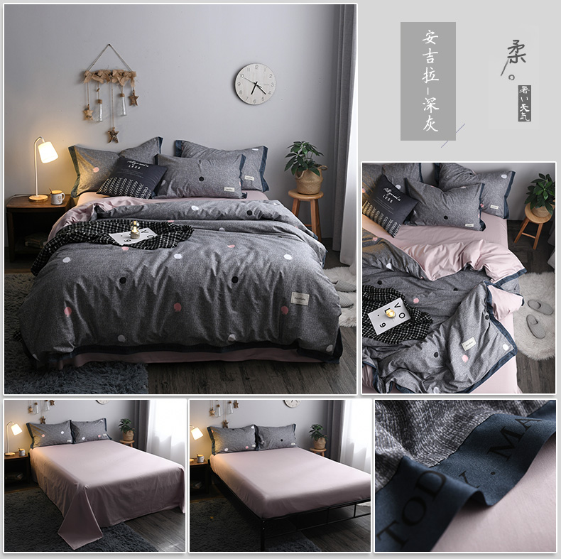 Khăn trải giường bằng vải cotton màu đỏ xù bốn bộ bông kẻ sọc sọc da báo bao gồm 1,8 m giường 笠 4 ba bộ - Bộ đồ giường bốn mảnh chăn ga gối đệm cưới