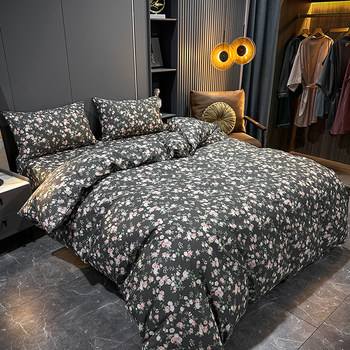 New Cotton Four-Piece Set Pure Cotton Bedding Bed Sheet Duvet Cover Floral Pastoral Nordic Fitted Sheet Three-Piece Set Autumn and Winter