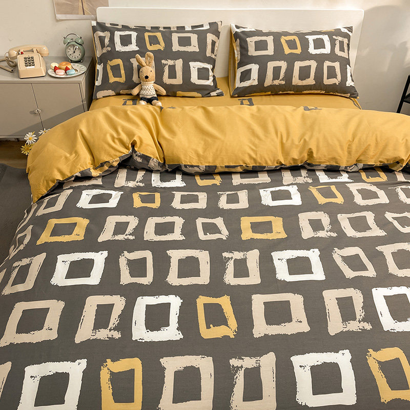 Internet-Famous All-Cotton Four-Piece Bedding Set, Pure Cotton Bed Sheet, Nordic Simple Duvet Cover, 1.5/1.8m Fitted Sheet, Three or Four-Piece Set