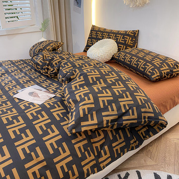 Spring and Summer All-Cotton Four-Piece Set, Pure Cotton Bed Sheet, Nordic Simple Duvet Cover, 1.5/1.8m Fitted Sheet, Three or Four-Piece Set