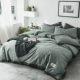 Nordic đơn giản rắn giường màu bông bông denim lanh chăn màu đỏ xám ròng 1,8 Mikasa ba bốn bộ - Bộ đồ giường bốn mảnh