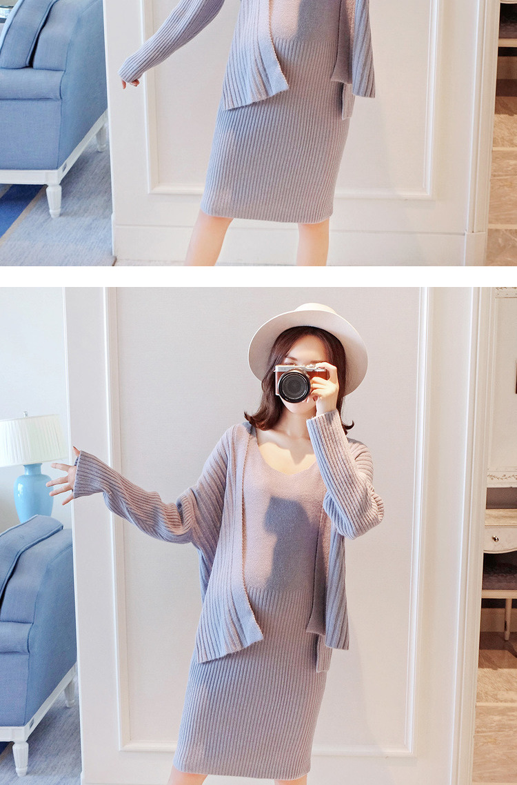 Phụ nữ mang bầu mùa thu mẫu thời trang 2018 mới đan áo khoác dài tay trong váy vest dài cho bà bầu áo len đầm bầu sang chảnh