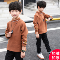 Boys long-sleeved T-shirt 2020 autumn and winter new Korean version of the childrens casual sweater in the big child plus velvet base shirt tide clothes