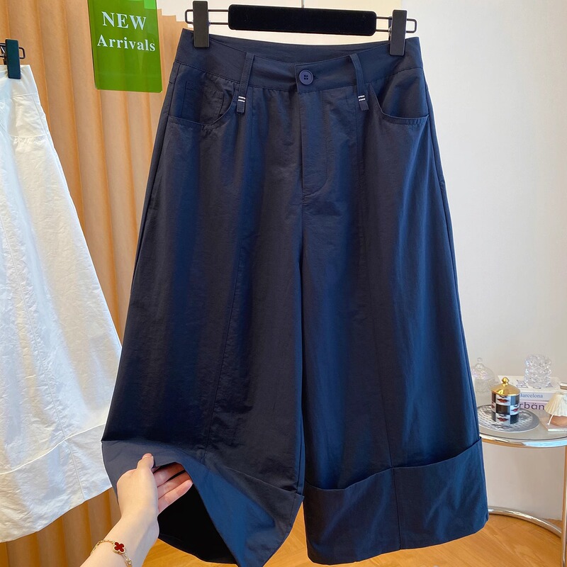White Three-Quarter Wide-Leg Pants for Women Summer 2025 New Loose Casual Thin Fashion Versatile A-Line Eight-Point Pants