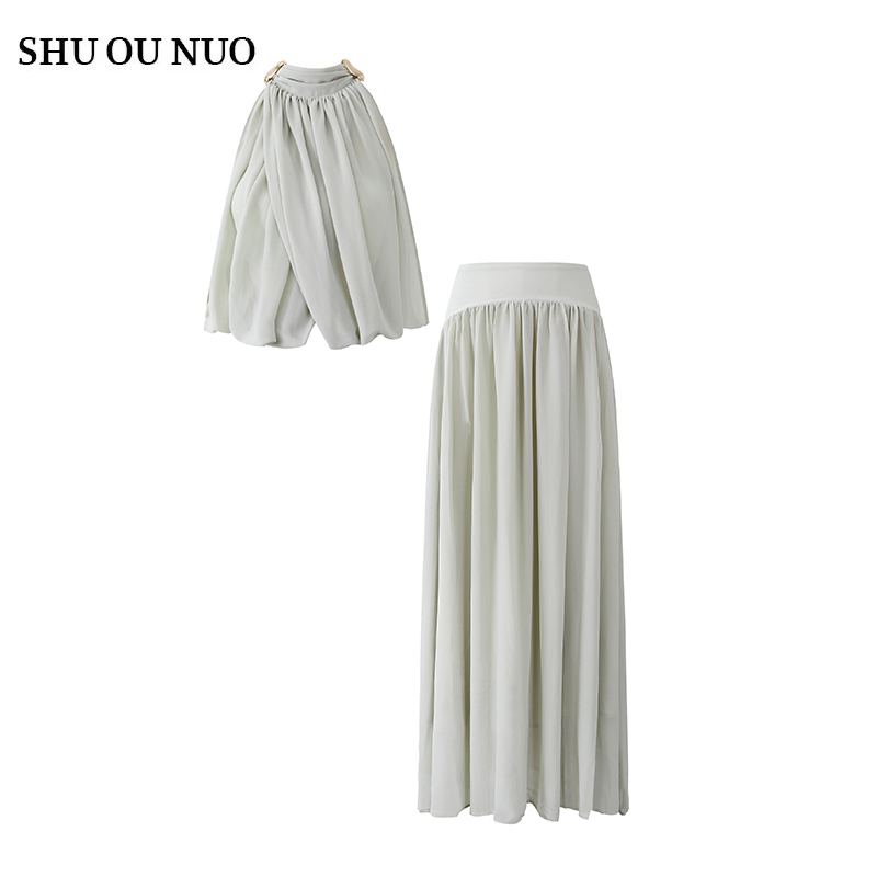 [in Stock] Proseena Breathable Sage Green Stylish Long Skirt Set