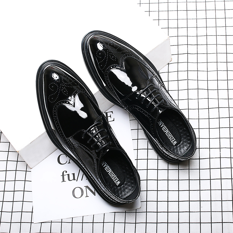 Autumn leather shoes men's business formal wear Brock British casual heightened soft bottom groom wedding men's shoes spring and autumn