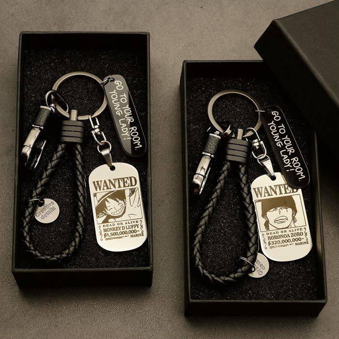 One Piece around Luffy Solon Ace Bounty Wanted Titanium Steel Military Plate Keychain Pendant Men's and Women's Car Keys