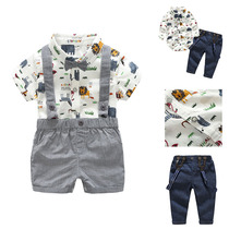 Little baby conjoined Hagi small dress animal cartoon shirt lion hippo pattern with bow tie hip top top