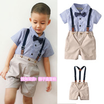 Boy blue and white striped small suit without hip strap baby clothes men autumn 1 2 year old baby suit