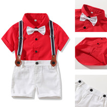 90 yards male baby big red festive small suit one year old wedding small suit white shorts 2 year old summer suit