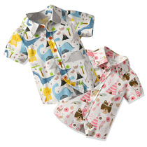 Childrens one-piece flower shirt resort beach flower clothes small dinosaur print short sleeve cartoon boy Hawaiian shirt