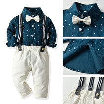 70-130 yards English chase gentleman small suit white collar knot 120 star pattern print long sleeve shirt