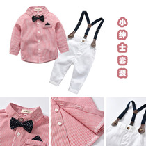 Boys birthday little dress pink striped shirt white trousers little gentleman set bow tie suit