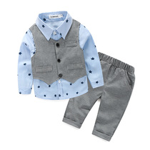 Boys suit dress childrens 3-piece small suit baby New year handsome gray vest suit