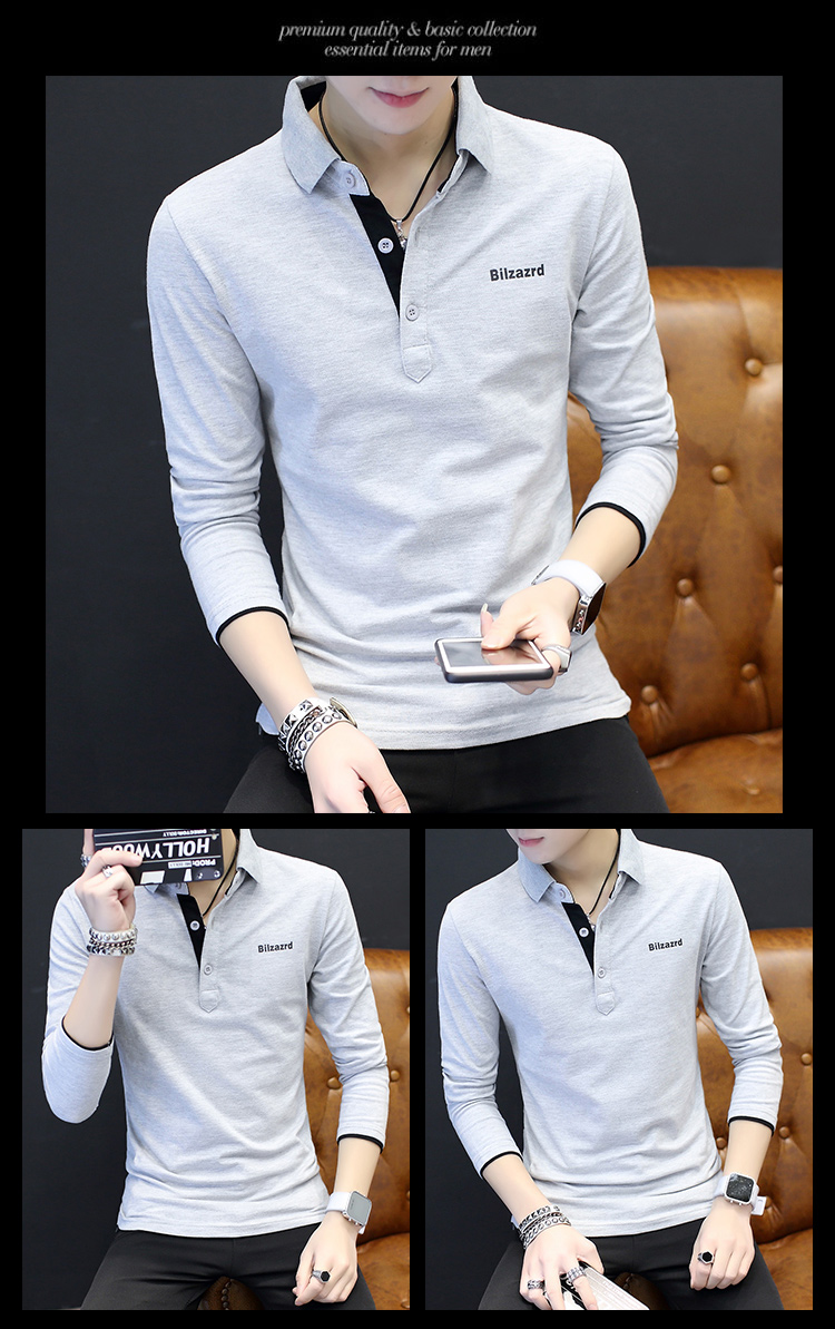Áo sơ mi cổ lọ mùa thu mới 2018 Quần áo thu đông Xu hướng cotton mùa thu cotton nam dài tay t shirt
