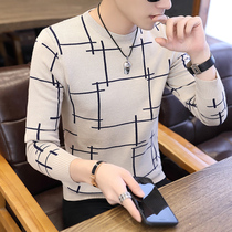 Sweater Mens Knit 2020 Autumn and Winter Round Neck Mens Sweater Personality Korean Tide Plaid base shirt Jacket