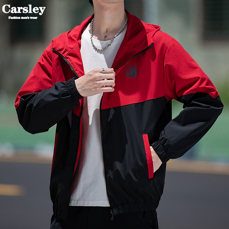 Spring and Autumn New Loose Color-Block Jacket for Men, Trendy Korean Style Hooded Flight Jacket, Youth Casual Autumn Outerwear Spring and Autumn New Loose Color-Block Jacket for Men, Trendy Korean Style Hooded Flight Jacket, Youth Casual Autumn Outerwear