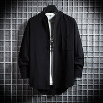 Shirt mens 2022 new mens clothing loose long sleeves jacket blouses Korean version Trend casual 100 huppie handsome shirt