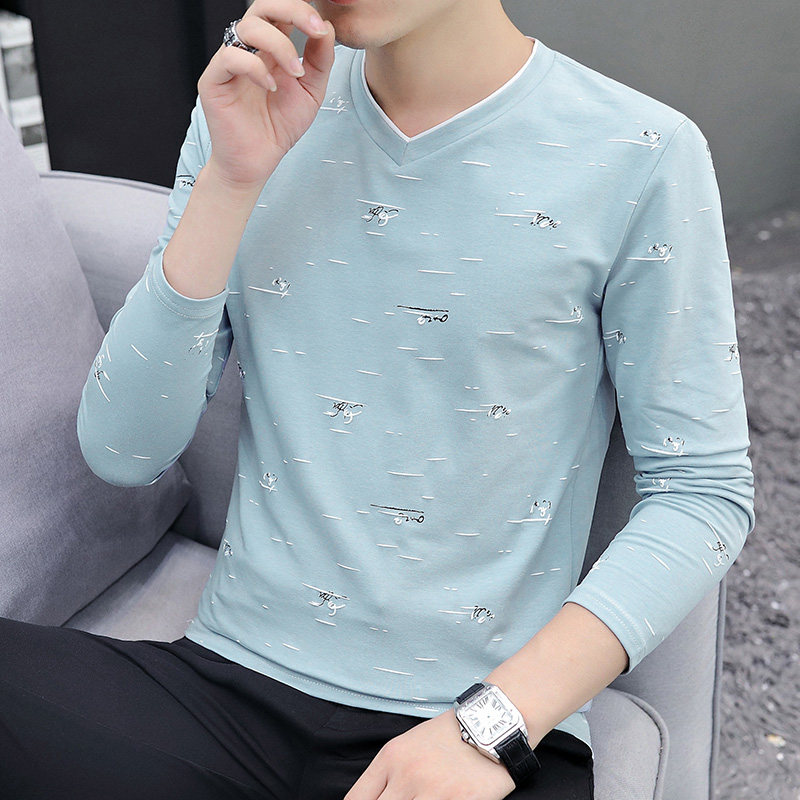 Men's long sleeve T - shirt in autumn new V - leading tide blouse 2022 Fall clothes Han - edition menswear clothes spring and autumn