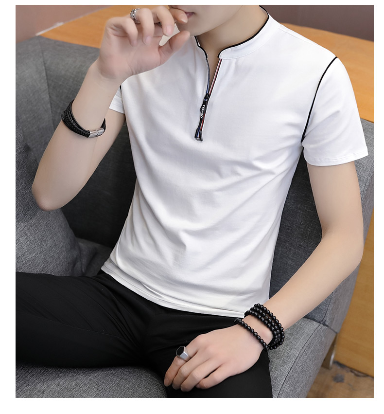 Áo thun cotton nam mùa hè 2018 ngắn tay nửa cổ chữ V mùa hè hoang dã Xu hướng nam Hàn Quốc áo thun nam cotton
