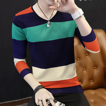 Mens long sleeve T-shirt Slim 2019 spring clothes new mens trend sweater autumn shirt V-collar personality on clothes