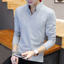Spring and autumn new 2020 mens long sleeve T-shirt V collar slim cotton base shirt shirt shirt autumn mens clothes