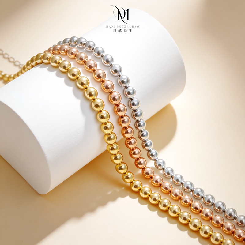 Danmeng Jewelry｜New on April 11【Bubble】18K Gold Smooth Gold Beads 5mm Versatile Beads Three-Color Bracelet