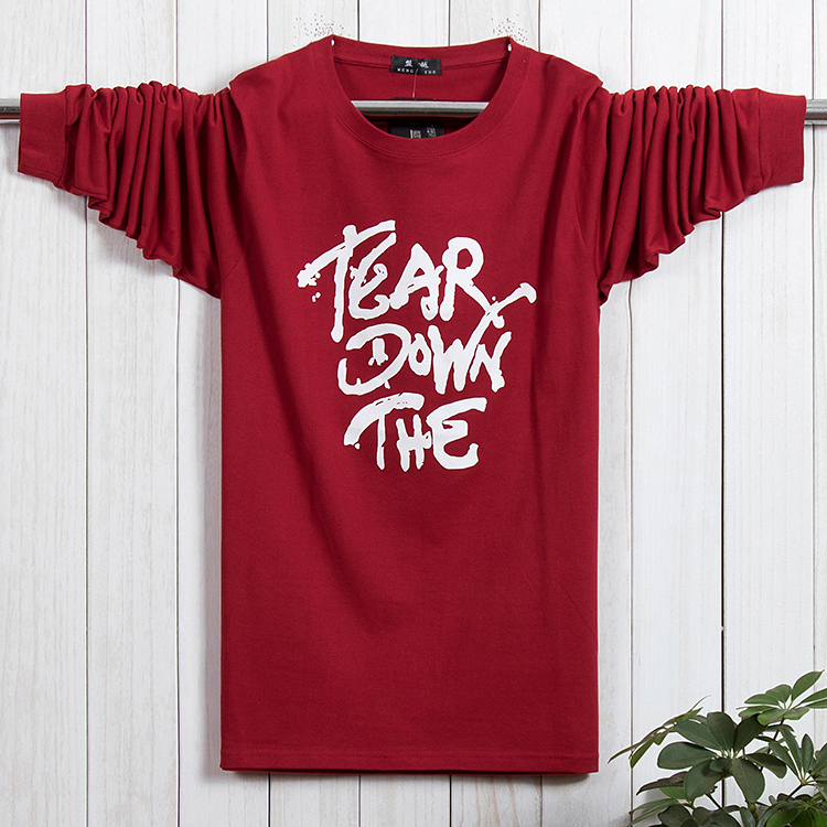 Mùa xuân 2017 thu mới áo thun dài tay nam sân vườn cổ áo cotton rộng rãi chạm đáy thủy triều cộng với phân bón XL quần áo mùa thu nam áo thun trắng nam