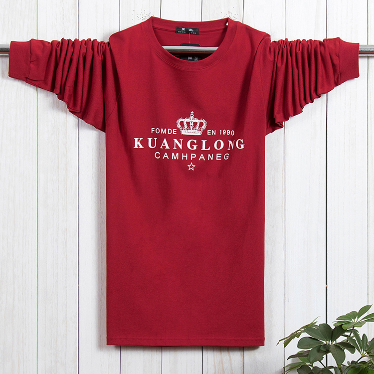 Mùa hè mỏng cổ tròn áo thun dài tay nam thể thao Áo thun rộng cộng với phân bón XL chất béo cotton nam đáy áo áo thun nam có cổ