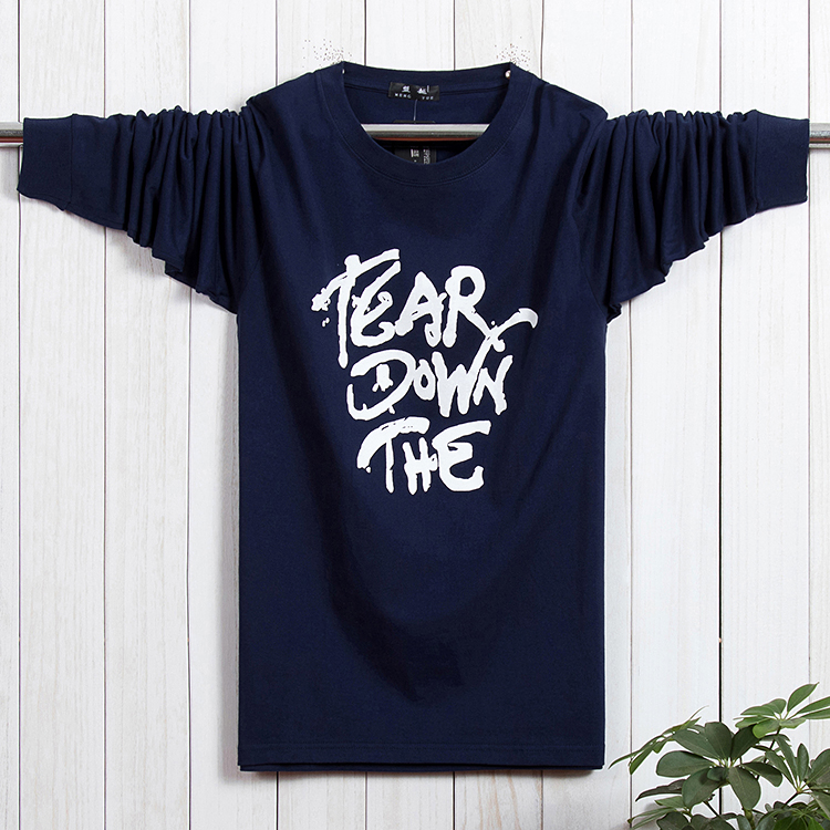 Mùa xuân 2017 thu mới áo thun dài tay nam sân vườn cổ áo cotton rộng rãi chạm đáy thủy triều cộng với phân bón XL quần áo mùa thu nam áo thun trắng nam