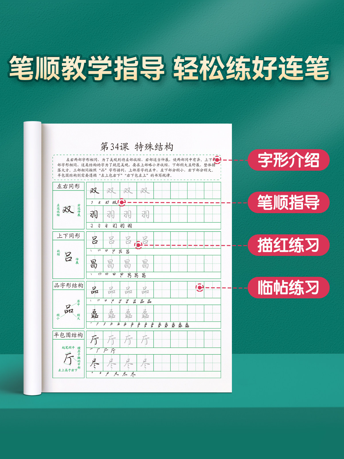 Calligraphy Practice Book for Adults, Quick Learning of Cursive Script, Special for Public Exams, for Men and Women, Continuous Writing, Pen Control Training, Fountain Pen, Regular Script, Hard Pen Calligraphy, Reusable