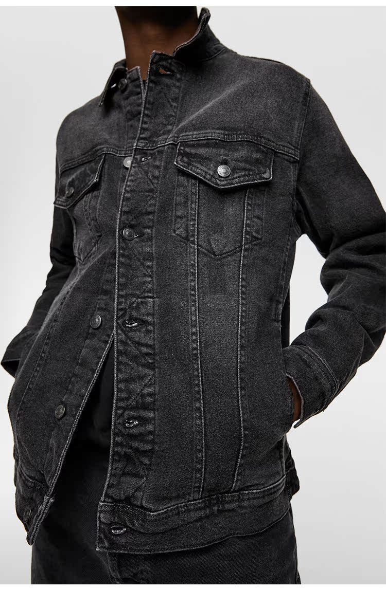 ZA mùa thu đông mới áo khoác denim xu hướng thể thao nam áo khoác denim màu đen 4454/322 4454322 - Cao bồi đồ nam