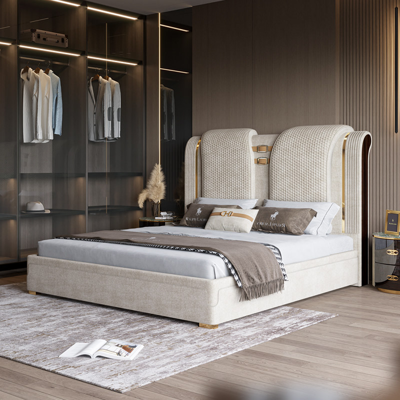 Beckhedi Italian light luxury bed high - end atmosphere bedroom 1 8 m double bed modern villa high - backed wedding bed