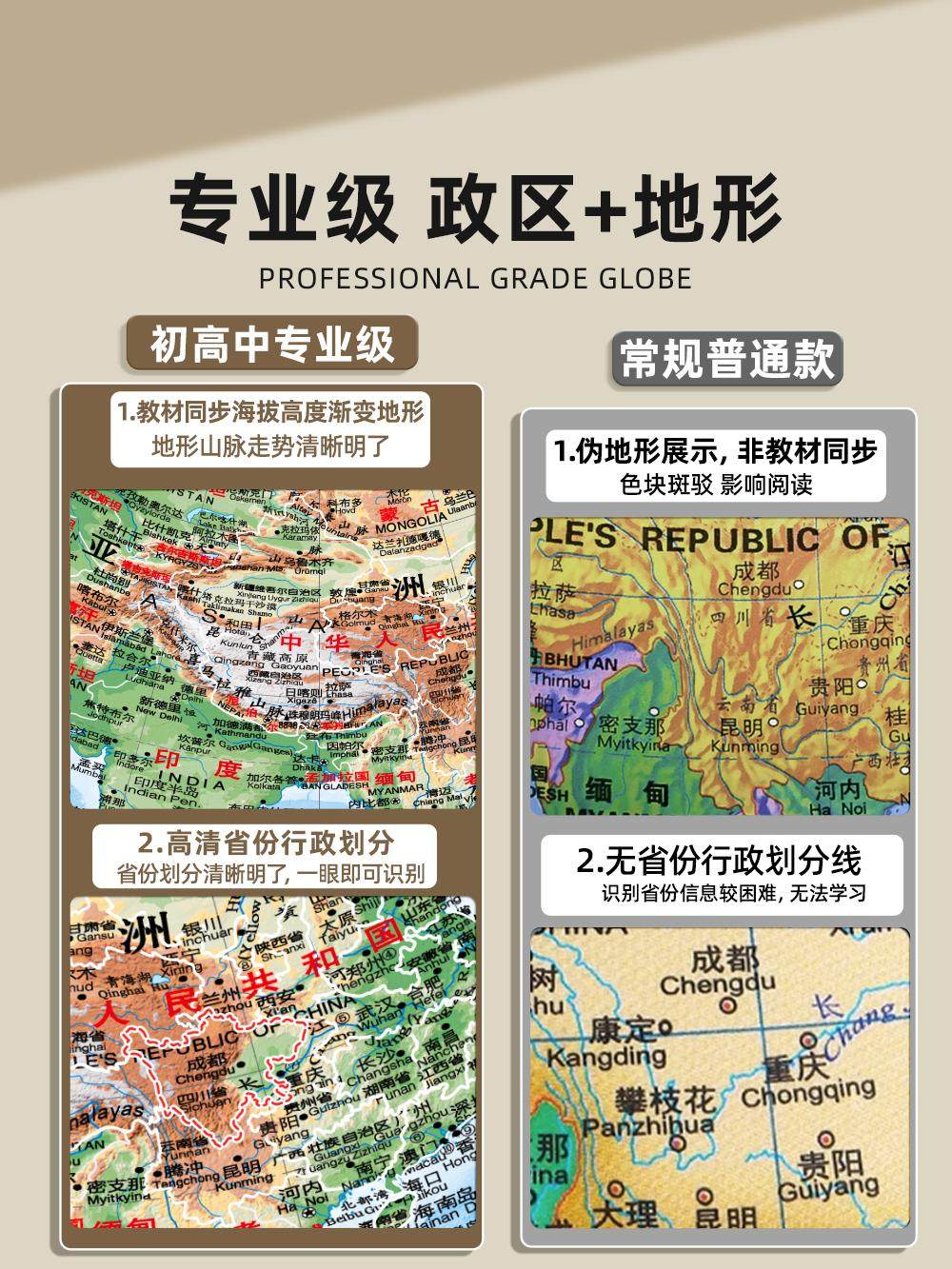 Beidou Globe Official Edition for Students, Specially Designed for Middle School, High School, and Elementary School Students, 3D Stereoscopic Relief Floating Children's Educational 2024 New Edition World Map Official Flagship Store Display Model