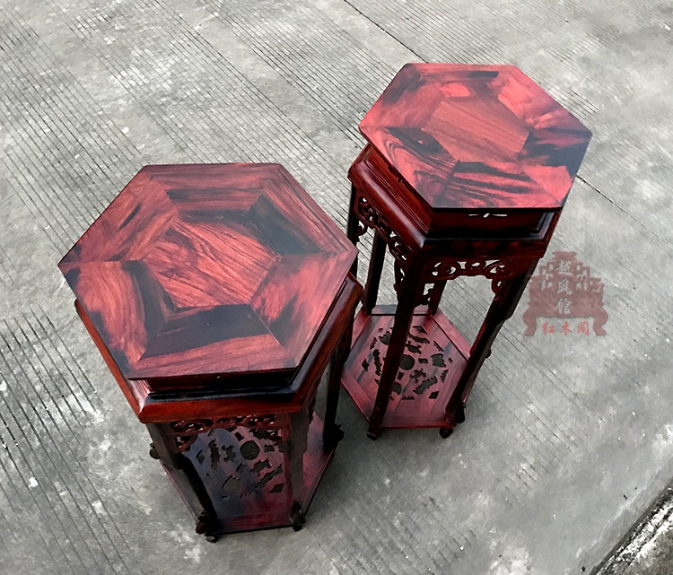 Khung gỗ gụ Lào gỗ hồng mộc đỏ hình lục giác hoa đứng Sian gỗ hồng sắc kệ gỗ nội thất rắn - Kệ kệ gỗ mini