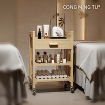 Solid Wood Beauty Trolley Wood Multifunctional Beauty Salon Triple Set Tool Car Beauty Hair Beauty Chia Small Cart With Drawer