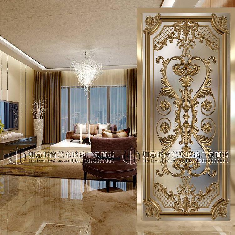 Steel Chemical Art Glass Living Room Screen Genguan Background Wall Makeup Room Frosted Transparent bifacial partition Modern European style