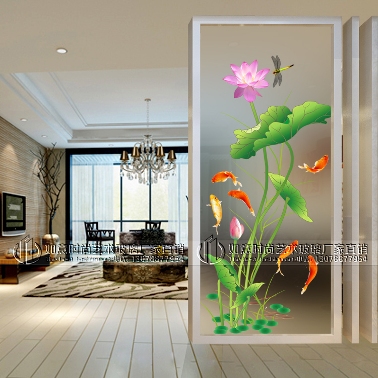 Modern simple light luxury art glass living room partition screen bathroom frosted mask decoration background wall Lotus flower