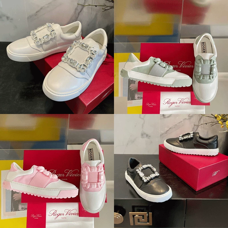 Скидка Roger Vivier/RV цвет коммутэ цветной бриллиант пряжка круглая головка плоское основание нескользящие повседневные кроссовки для женщин