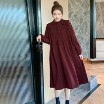 Light Core Suede Pregnant Woman Spring Dress Dress Dress Fashion Loose Large Code Dresses Mid long term Pregnant Outside Breastfeeding blouses