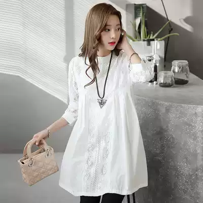 2021 spring dress new maternity dress fashion lace large size shirt medium long version dress pants two-piece set