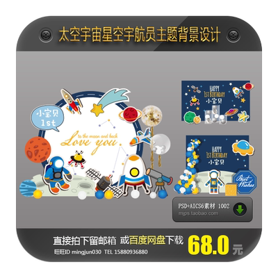 太空宇宙星空宇航员主题百日周岁宴生日宝宝宴背景设计素材ai Psd 太空宇宙星空宇航员主题百日周岁宴生日宝宝宴背景设计素材ai Psd