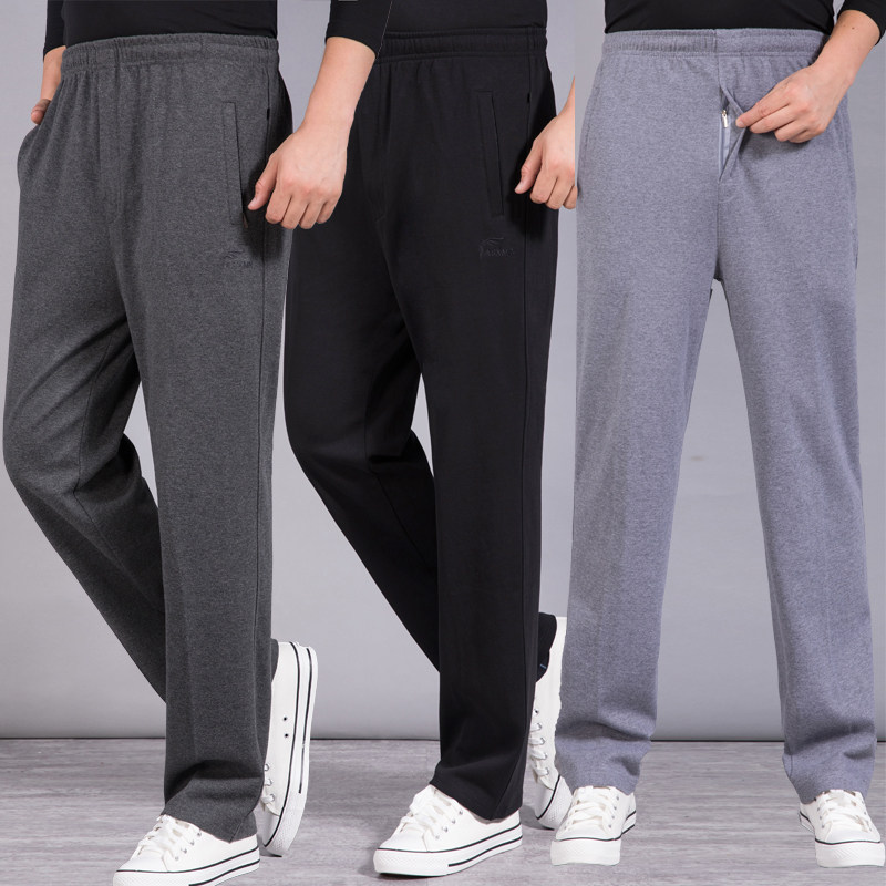 Summer sports pants men's middle-aged and elderly dad's pants spring and autumn loose large size elastic waist pure cotton casual pants