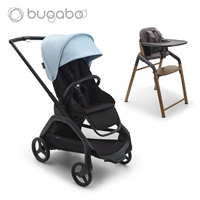 Черный каркас, черное сиденье, небесно-голубой балдахин + комплект длинных стульев из пяти предметов теплого серого цвета